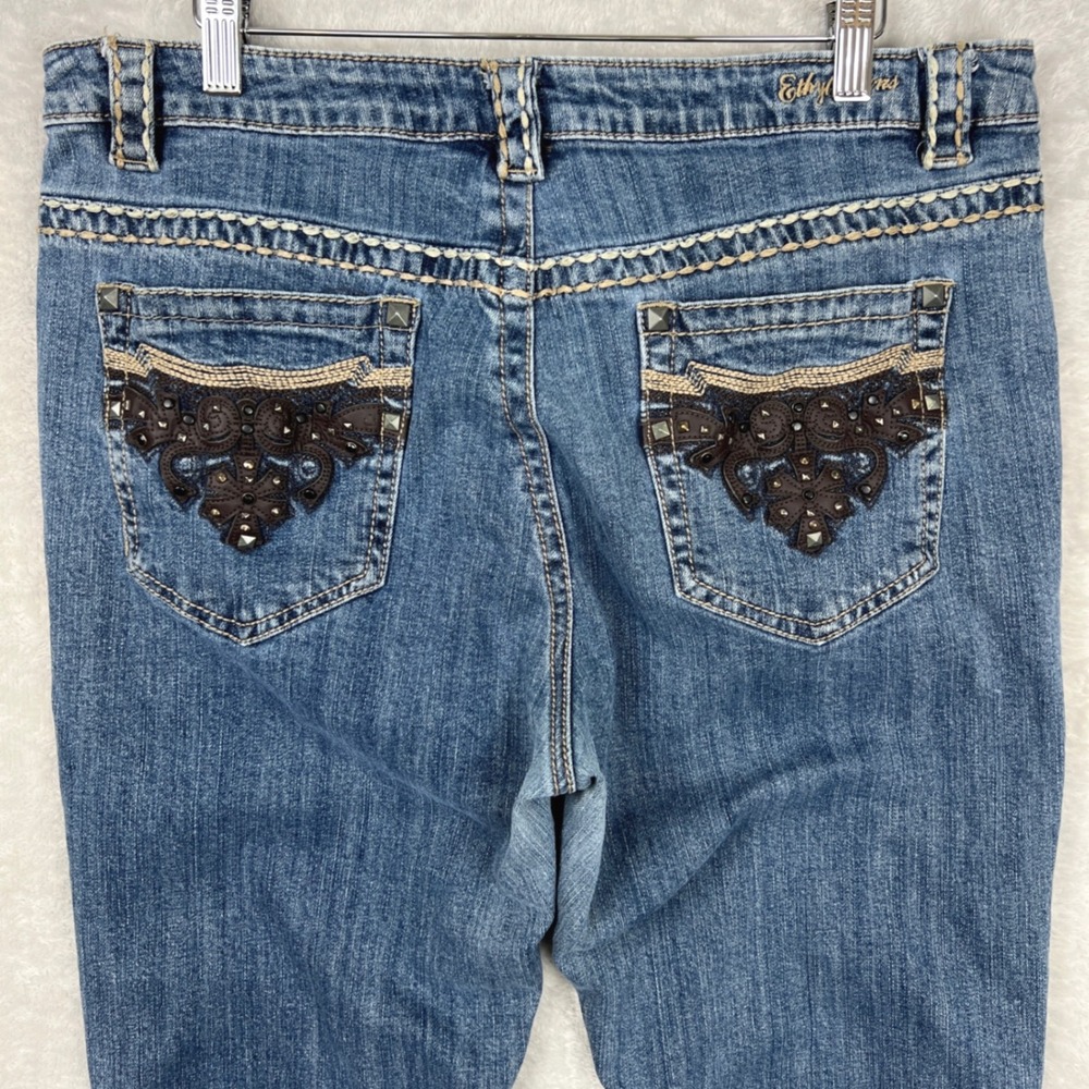 Ethyl Jeans Womens 16‎ Blue Denim Embellished Studded Bootcut Pants Rodeo y2k